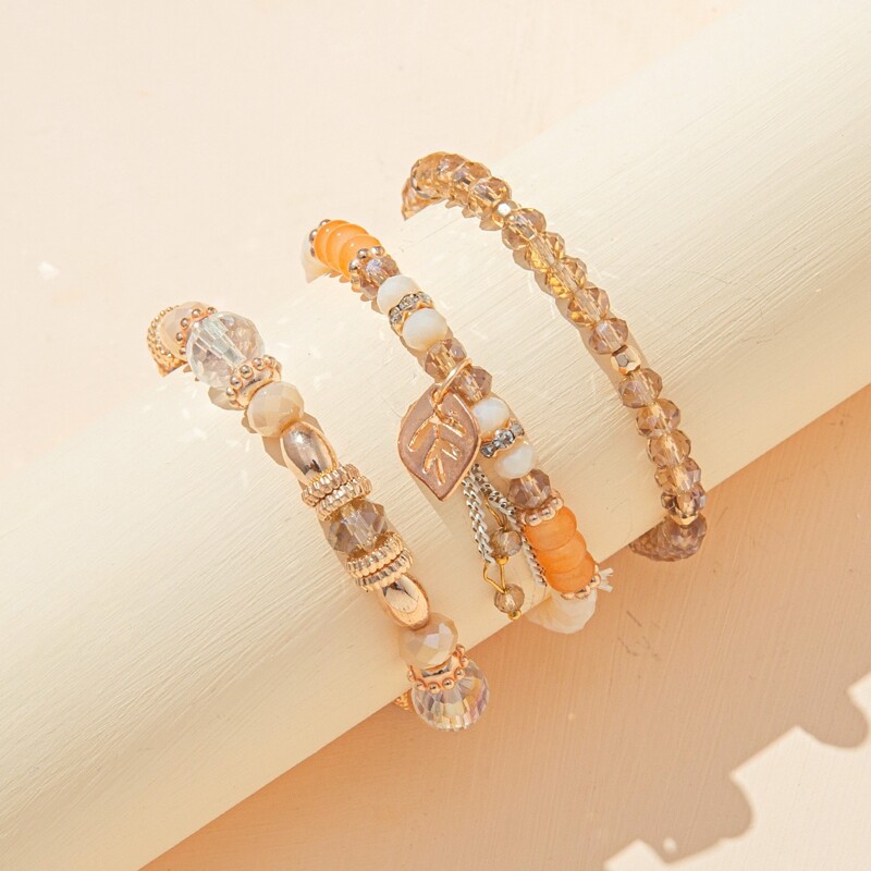 

3pcs Crystal Beaded Bracelet, Multicolor