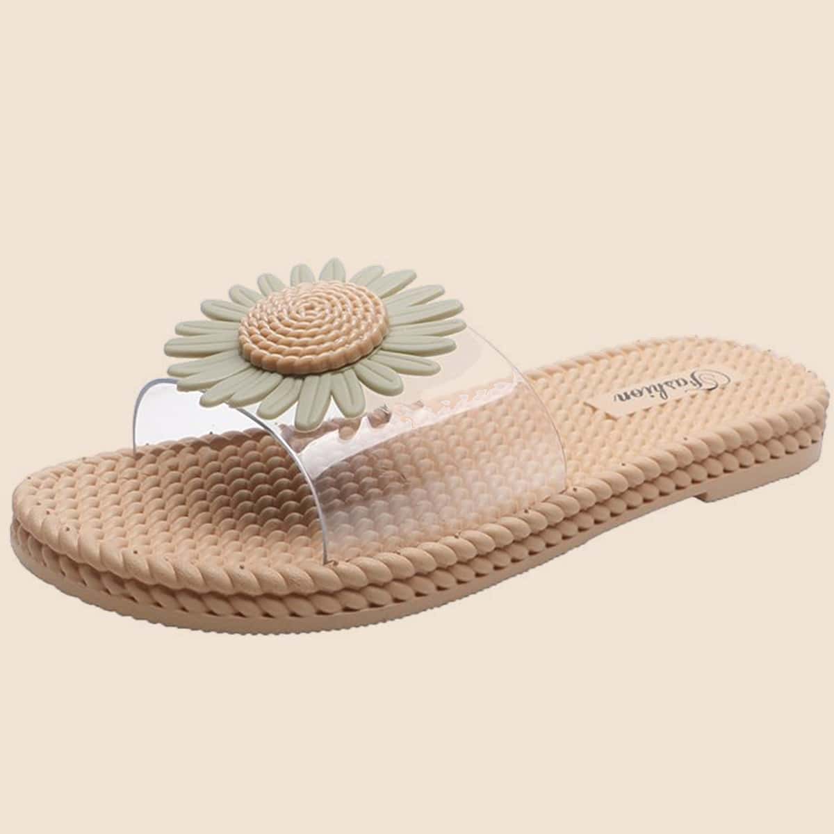 

Floral Clear Band Slide Sandals, Mint green
