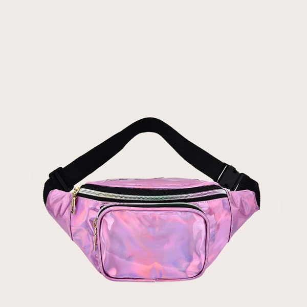

Pocket Front Holographic Fanny Pack, Pink