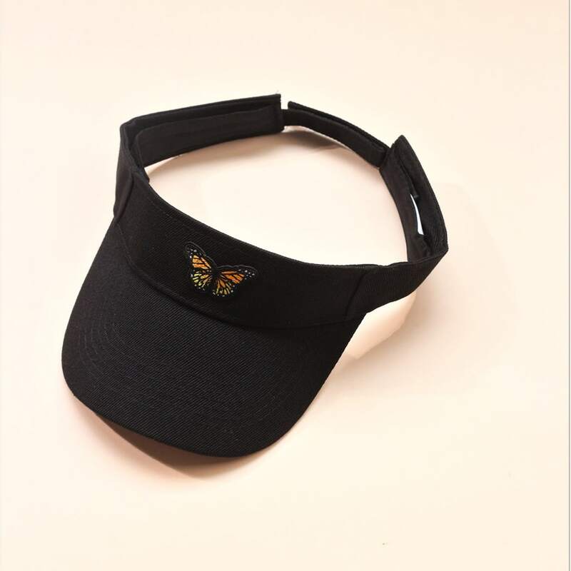 

Butterfly Embroidery Visor Hat, Black