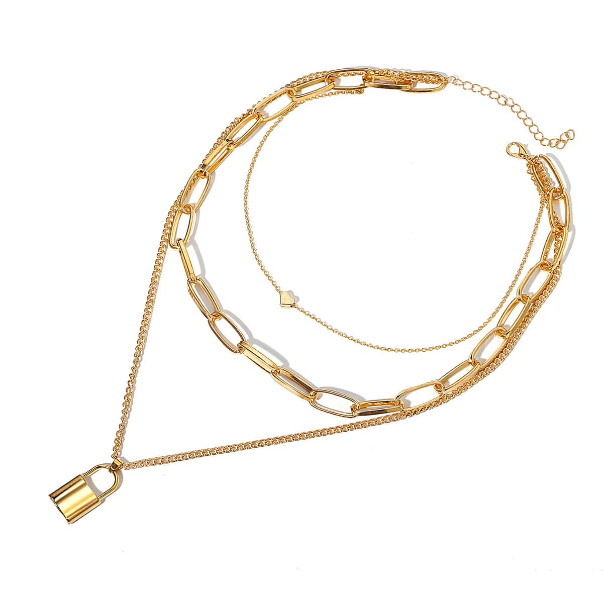 

Lock Charm Layered Necklace, Gold