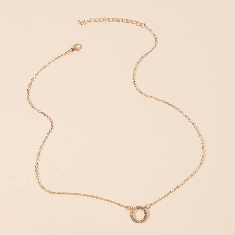 

Rhinestone Ring Charm Necklace, Gold