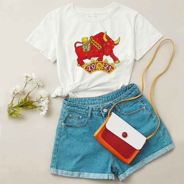 

Cartoon Graphic Crew Neck Tee, White