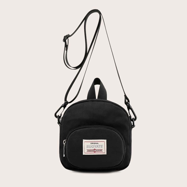 

Men Letter Patch Crossbody Bag, Black