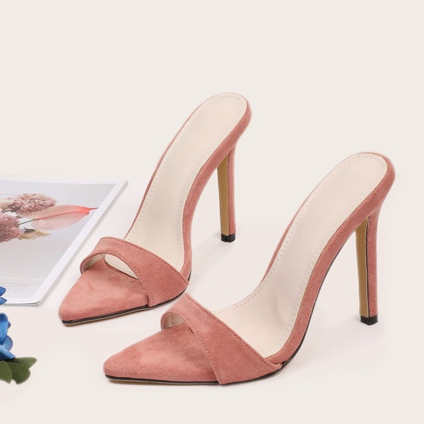 

Open Toe Suede Stiletto Heeled Mule Sandals, Pink