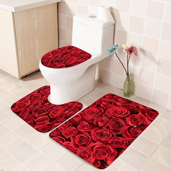 

1pc Rose Print Closestool Anti-slip mat, Multicolor