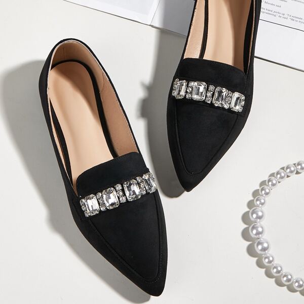 

Gemstone Decor Point Toe Flats, Black