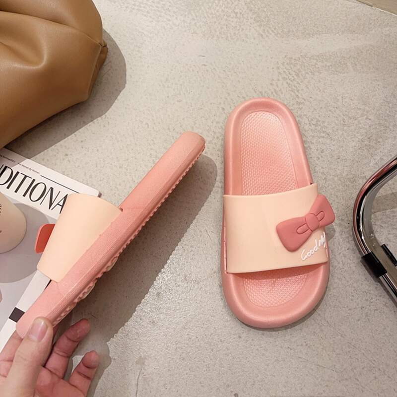 

Colorblock Bow Slides, Baby pink