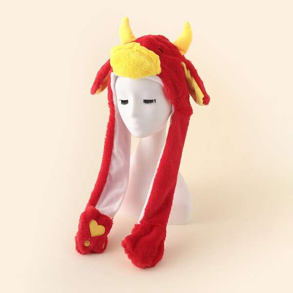 

Cartoon Graphic Ear Decor Fluffy Hat, Red