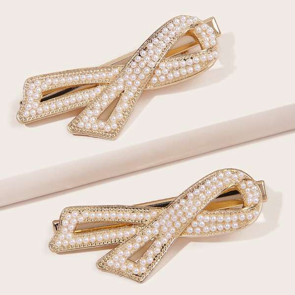 

2pcs Faux Pearl Decor Hair Clip, Multicolor