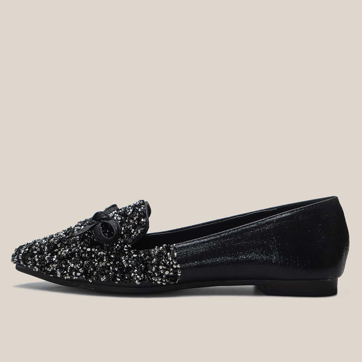 

Bow Knot Sequin Loafers, Black