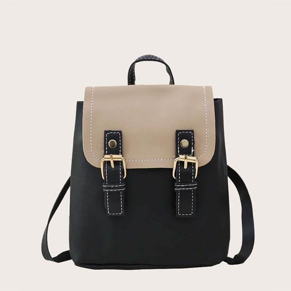 

Girls Color Block Flap Backpack, Black