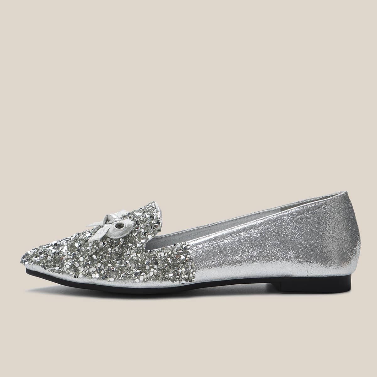 

Bow Knot Sequin Loafers, Silver