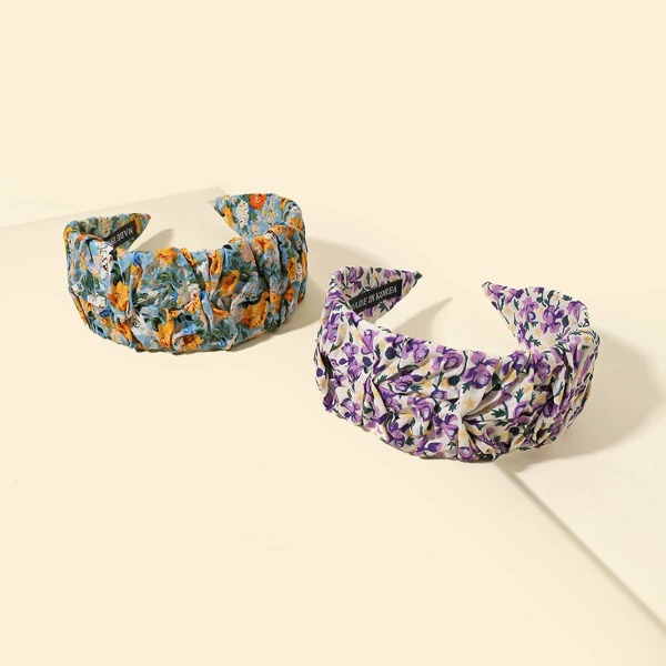 

2pcs Flower Print Hair Hoop, Multicolor