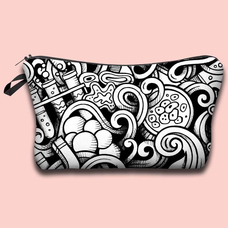 

Abstract Pattern Makeup Bag, Black and white