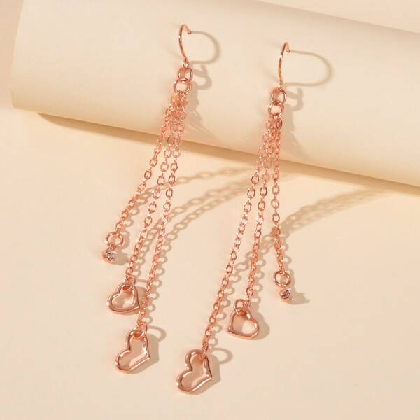 

Heart Charm Drop Earrings, Rose gold