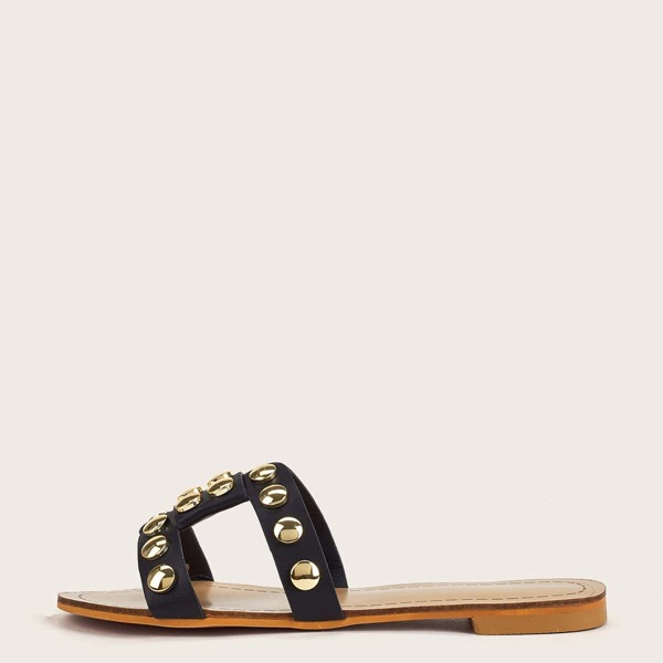 

Studded Decor Slide Sandals, Black