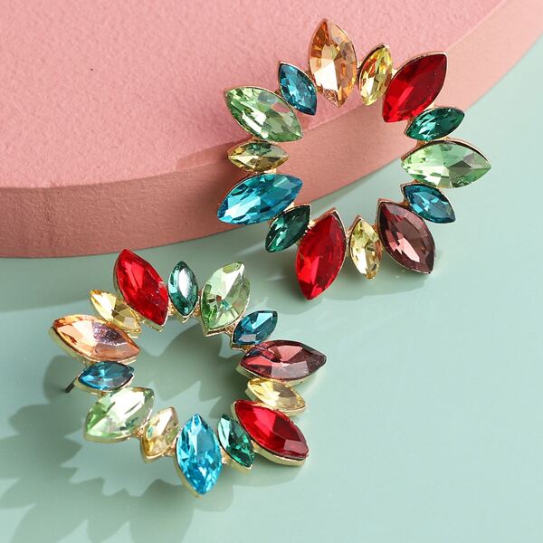 

Rhinestone Decor Stud Earrings, Multicolor