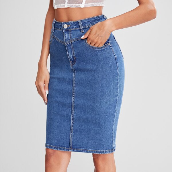 

High Waist Bodycon Denim Skirt, Medium wash