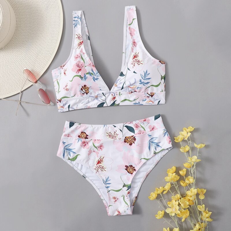

Floral High Waist Bikini Swimsuit, Multicolor