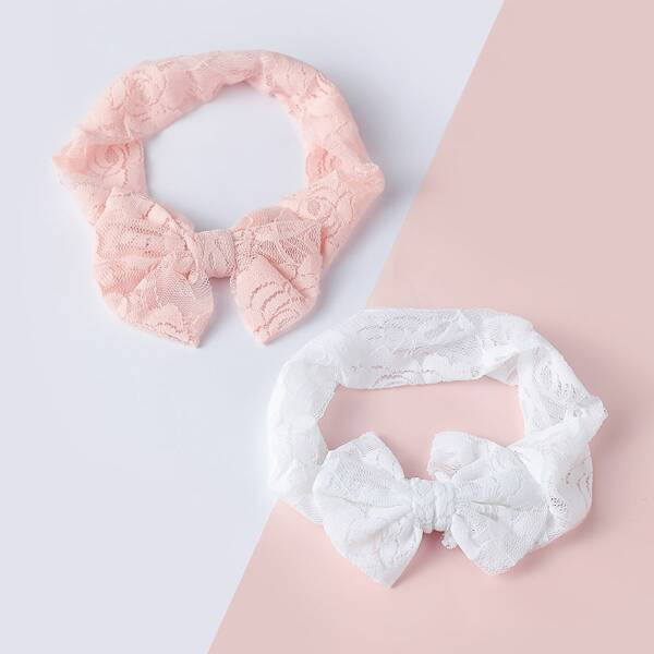 

2pcs Girls Lace Bow Knot Decor Hair Band, Multicolor