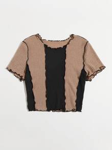 SHEIN EZwear Camiseta ribete en forma de lechuga de color combinado - Multicolor - Ver 3