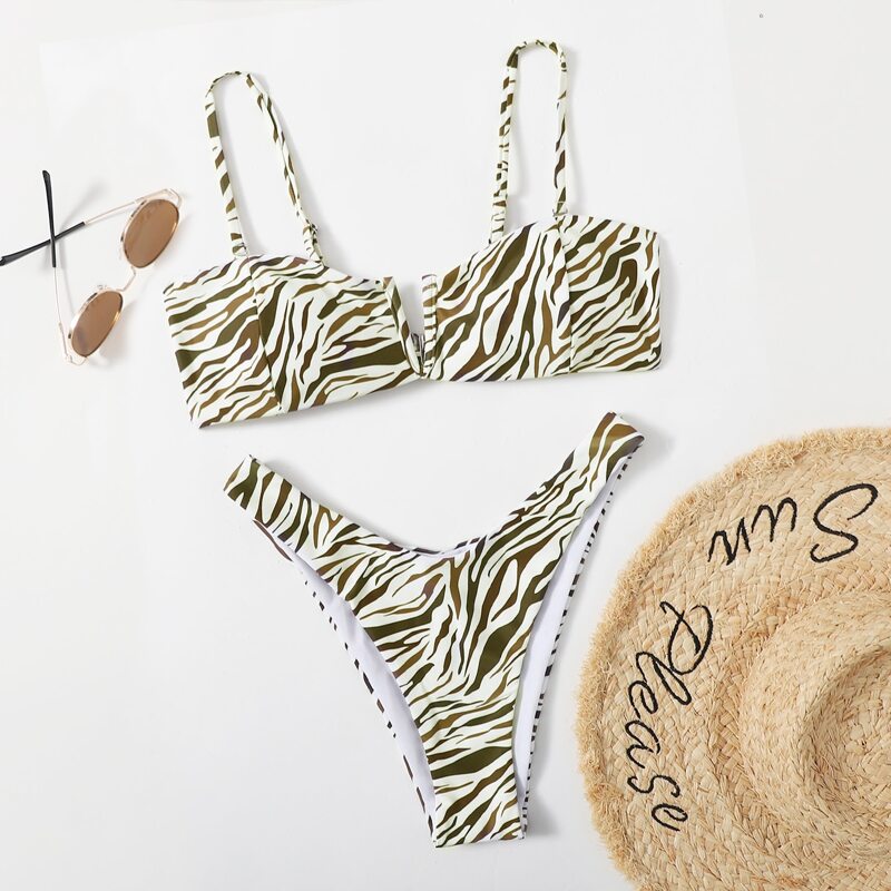 

Zebra Stripe V Wired High Cut Bikini Swimsuit, Multicolor