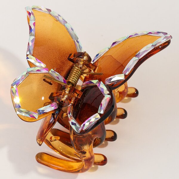 

Rhinestone Decor Butterfly Design Hair Claw, Brown