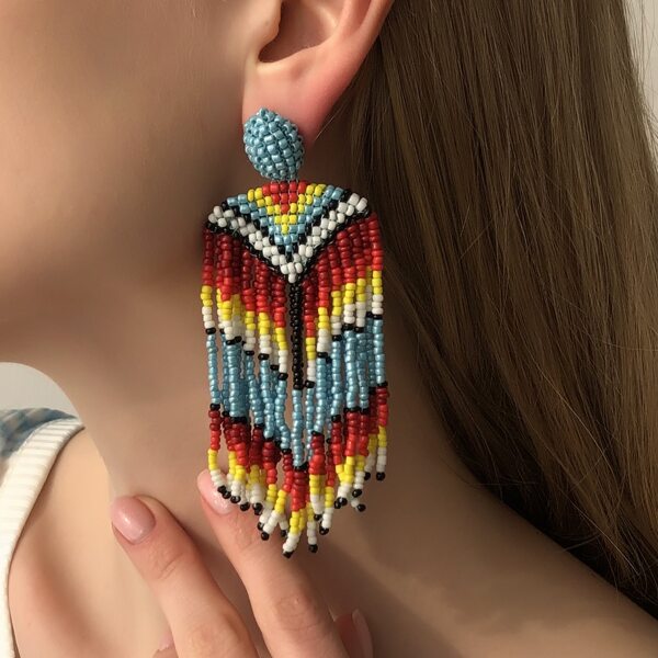 

Серьги-подвески из бусин с бахромой, Многоцветный