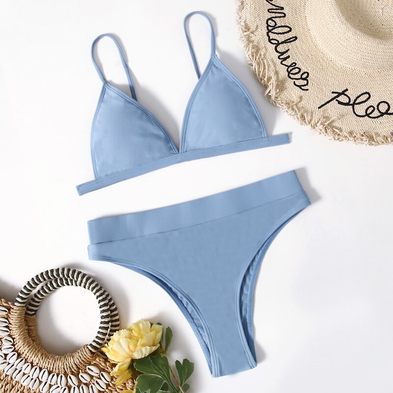 

Solid Triangle Bikini Swimsuit, Baby blue