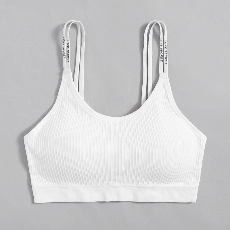 

Ribbed Letter Strap Bralette, White