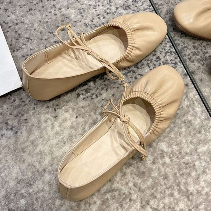

Knot Front Ruched Ballet Flats, Apricot