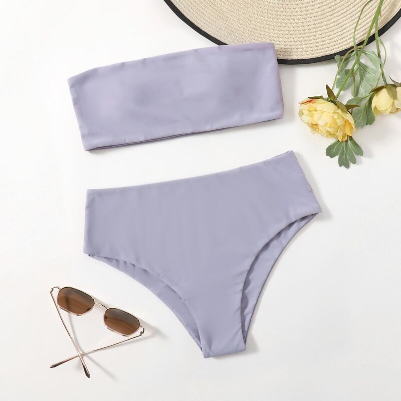 

Solid High Waist Bikini Swimsuit, Dusty purple