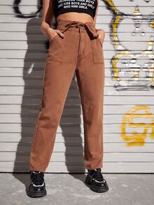 Jean Tombol Plain - Coklat - View 3