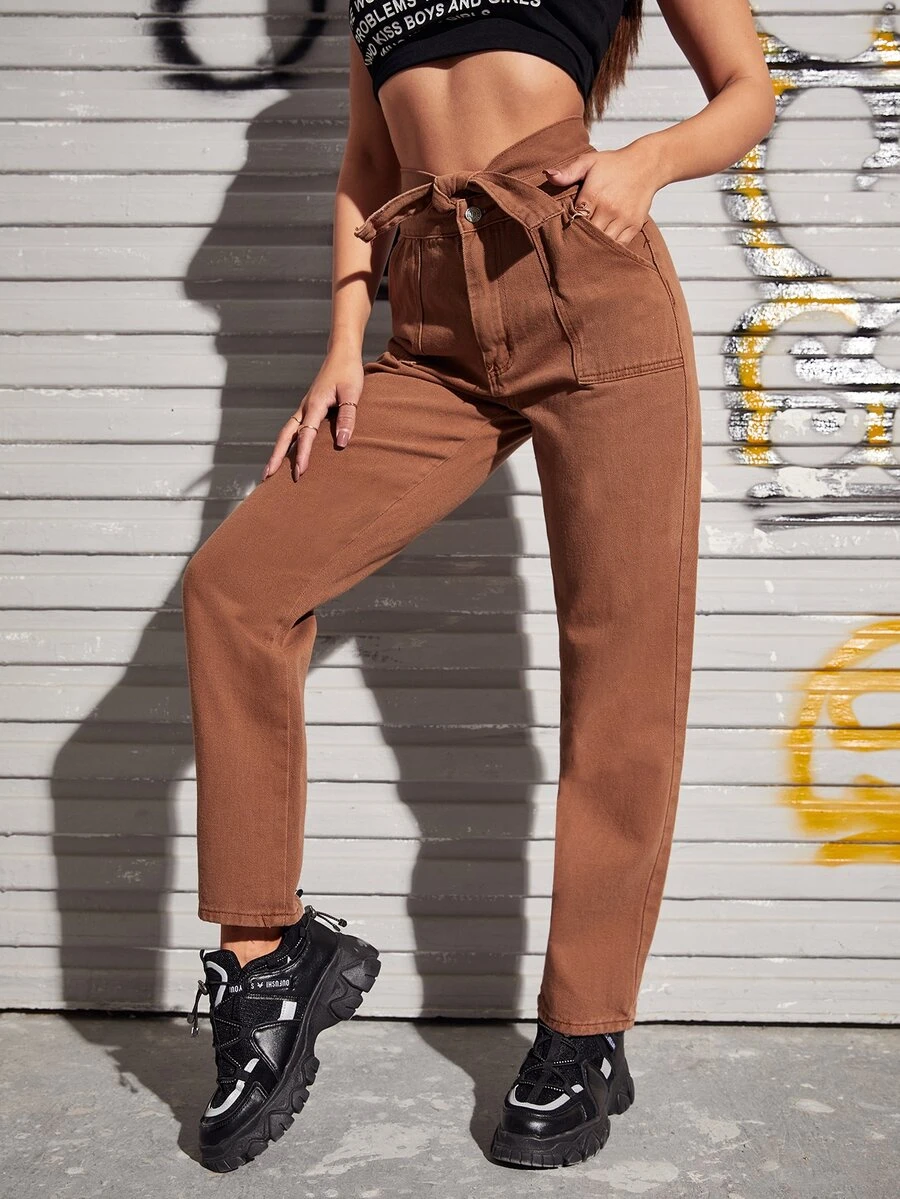 Jean Tombol Plain - Coklat - View 1