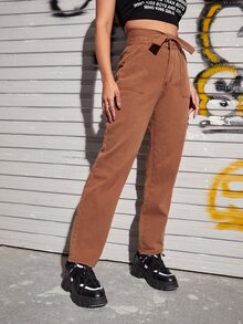 Jean Tombol Plain - Coklat - View 4