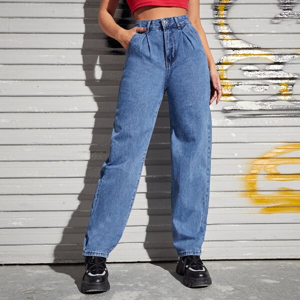 

High Waist Slant Pocket Jeans, Medium wash