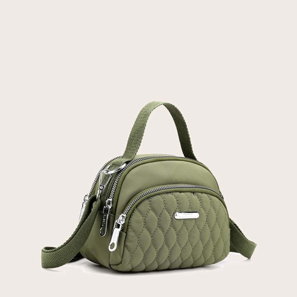

Zipper Quilted Satchel Bag, Green