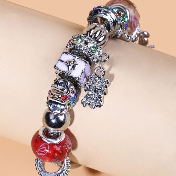 

Angel Charm Rhinestone Decor Bracelet, Silver