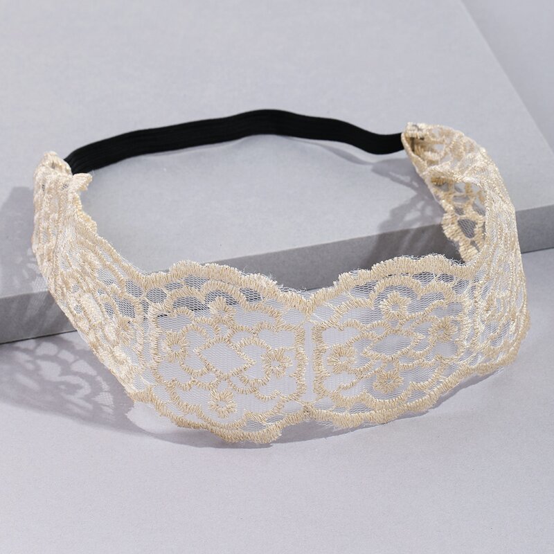 

Lace Embroidered Hair Band, Beige
