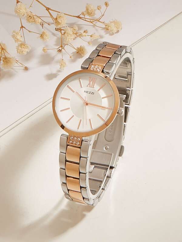 KEZZI 1 件时尚石英表，配合金表带，适合日常装饰