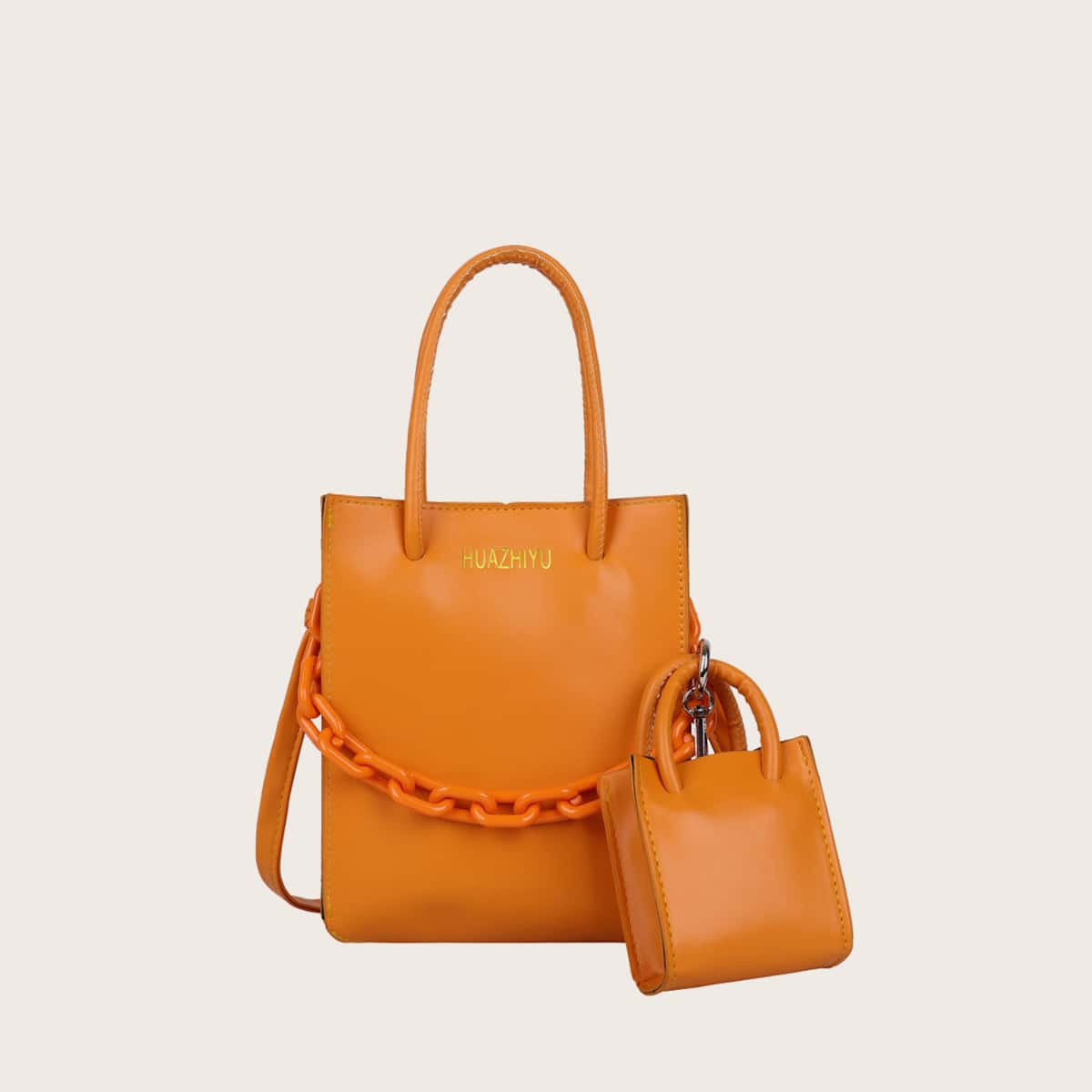 

Solid Chain Bag With Mini Satchel Bag, Orange