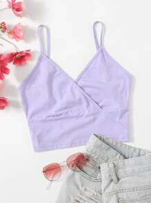 SHEIN EZwear Wrap Detail Solid Cami Top - Lilac Purple - View 1