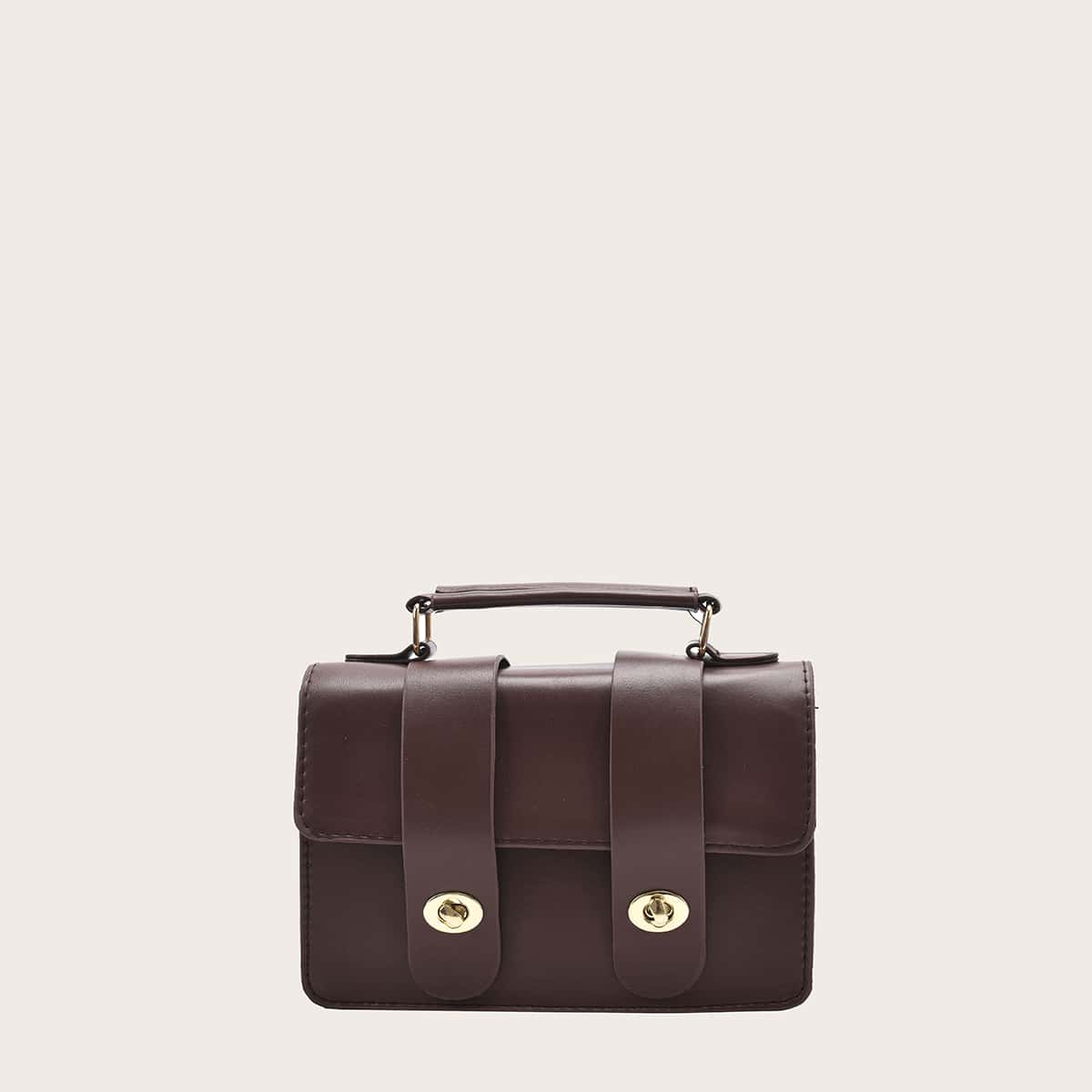

Double Twist Lock Satchel Bag, Coffee brown