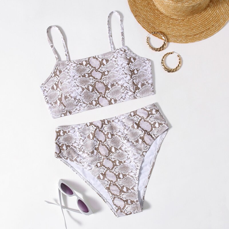

Snakeskin High Waist Bikini Swimsuit, Multicolor