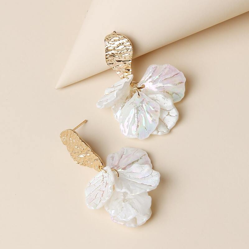 

Faux Pearl Petal Drop Earrings, White