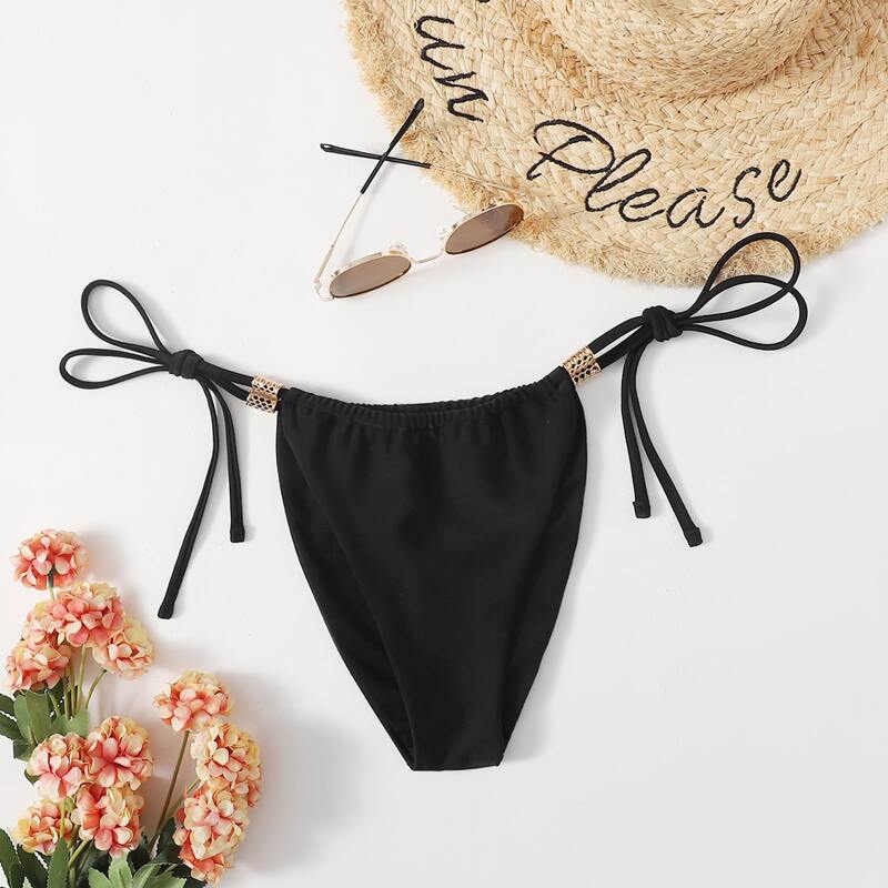 

Tie Side Thong Bikini Bottom, Black