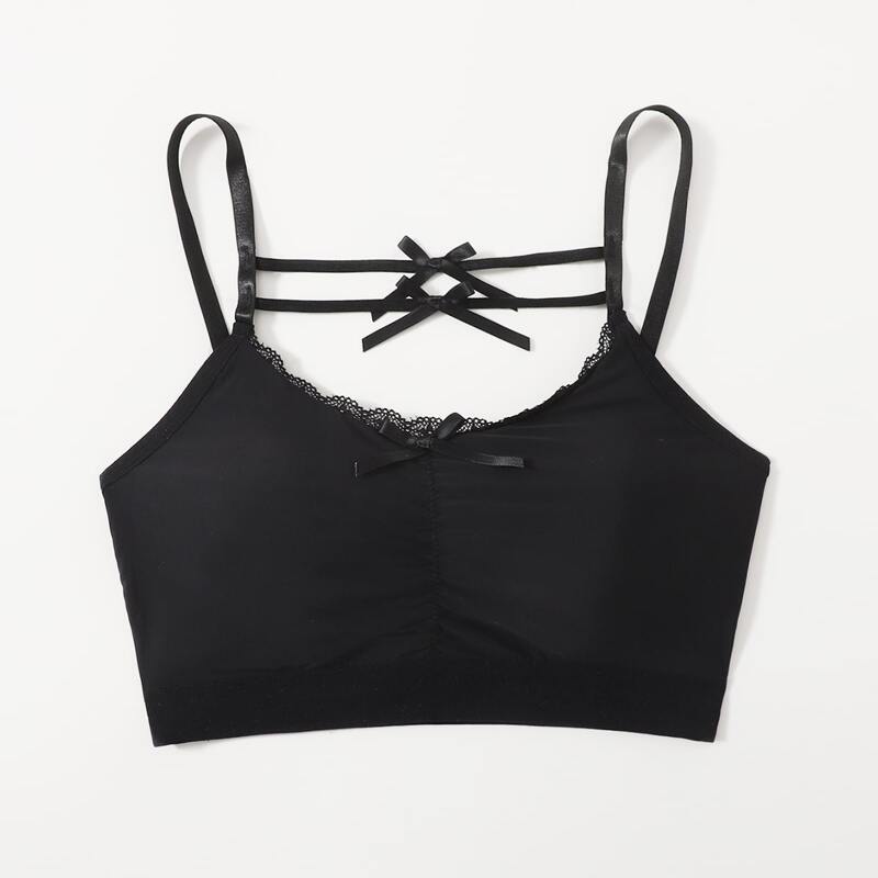 

Solid Bow Decor Bralette, Black