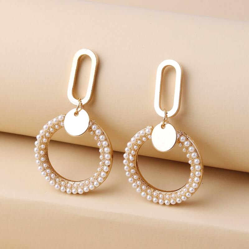 

Faux Pearl Circle Drop Earrings, Gold