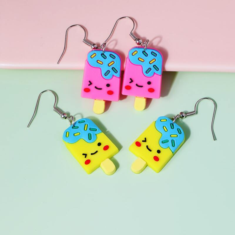 

2pairs Cartoon Popsicle Drop Earrings, Multicolor